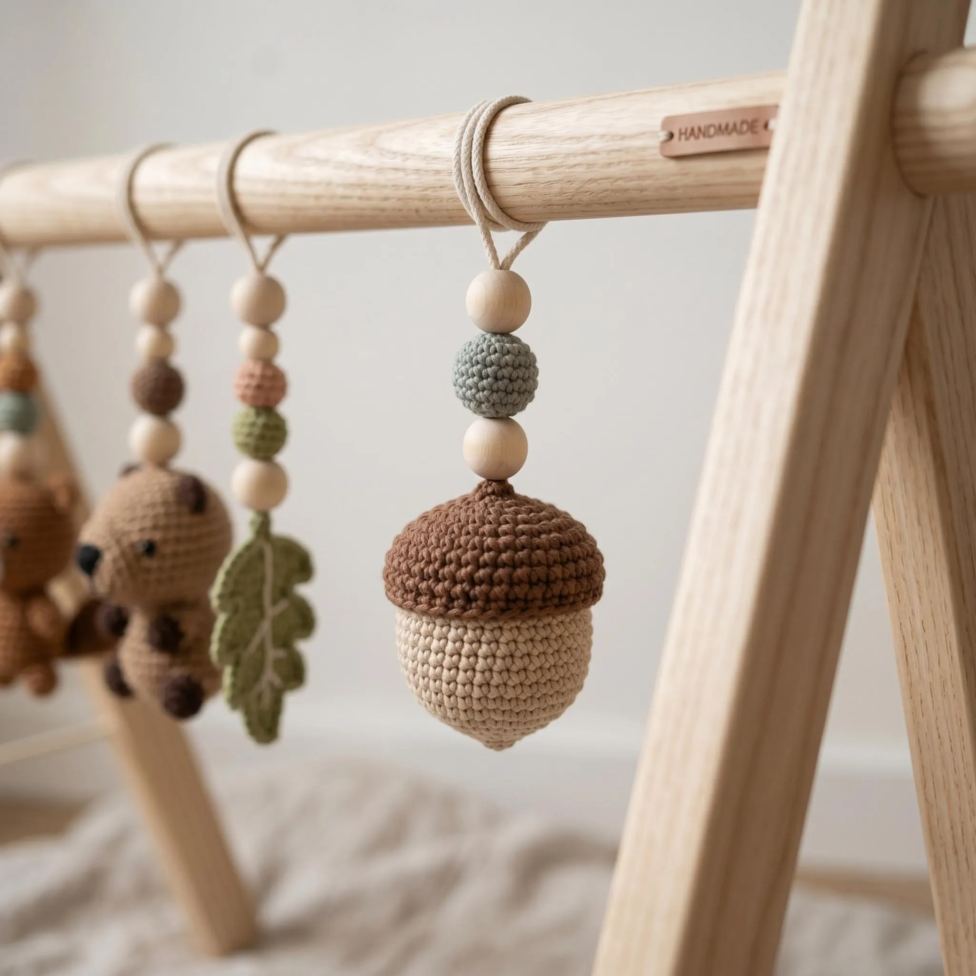 Enchanted Forest Baby Gym | Wooden Play Gym with Crochet Woodland Animals | Mushroom Squirrel Montessori Activity Gym | Cottagecore Nursery Decor Gift