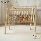 Cute Pet Baby Gym | Handmade Wooden Play Gym with Crochet Puppy, Kitten and Bunny Toys | Montessori Activity Gym | Neutral Nursery Baby Gift