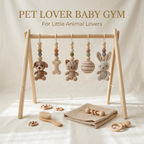 Cute Pet Baby Gym | Handmade Wooden Play Gym with Crochet Puppy, Kitten and Bunny Toys | Montessori Activity Gym | Neutral Nursery Baby Gift