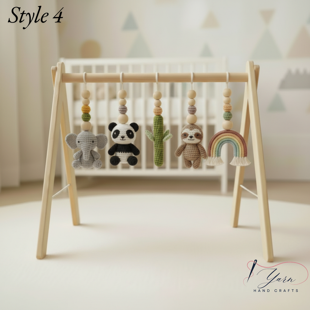 Safari Baby Gym | Handmade Wooden Play Gym with Crochet Elephant, Tiger, Monkey and Sloth Toys | Montessori Jungle Nursery Decor | Baby Shower Gift
