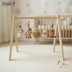 Farm Baby Gym | Handmade Wooden Play Gym with Crochet Cow, Horse, Sheep & Cowboy Boot | Montessori Baby Activity Gym | Farm Nursery Decor | Baby Shower Gift