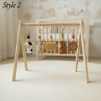 Farm Baby Gym | Handmade Wooden Play Gym with Crochet Cow, Horse, Sheep & Cowboy Boot | Montessori Baby Activity Gym | Farm Nursery Decor | Baby Shower Gift