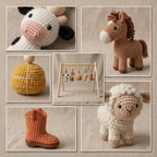 Farm Baby Gym | Handmade Wooden Play Gym with Crochet Cow, Horse, Sheep & Cowboy Boot | Montessori Baby Activity Gym | Farm Nursery Decor | Baby Shower Gift