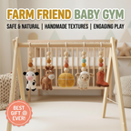 Farm Baby Gym | Handmade Wooden Play Gym with Crochet Cow, Horse, Sheep & Cowboy Boot | Montessori Baby Activity Gym | Farm Nursery Decor | Baby Shower Gift