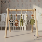 Jungle Baby Gym, Wooden Play Gym with Crochet Safari Animals, Montessori Activity Frame, Tropical Nursery Decor, Baby Shower Gift