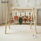 Jungle Baby Gym, Wooden Play Gym with Crochet Safari Animals, Montessori Activity Frame, Tropical Nursery Decor, Baby Shower Gift