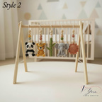 Jungle Baby Gym, Wooden Play Gym with Crochet Safari Animals, Montessori Activity Frame, Tropical Nursery Decor, Baby Shower Gift