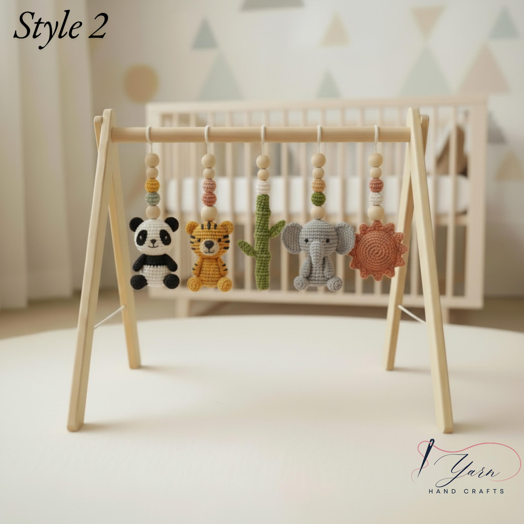 Jungle Baby Gym, Wooden Play Gym with Crochet Safari Animals, Montessori Activity Frame, Tropical Nursery Decor, Baby Shower Gift