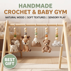 Handmade Custom Baby Gym, Wooden Montessori Play Gym with Crochet Woodland Animals, Neutral Nursery Decor, Baby Shower Gift