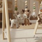 Handmade Custom Baby Gym, Wooden Montessori Play Gym with Crochet Woodland Animals, Neutral Nursery Decor, Baby Shower Gift