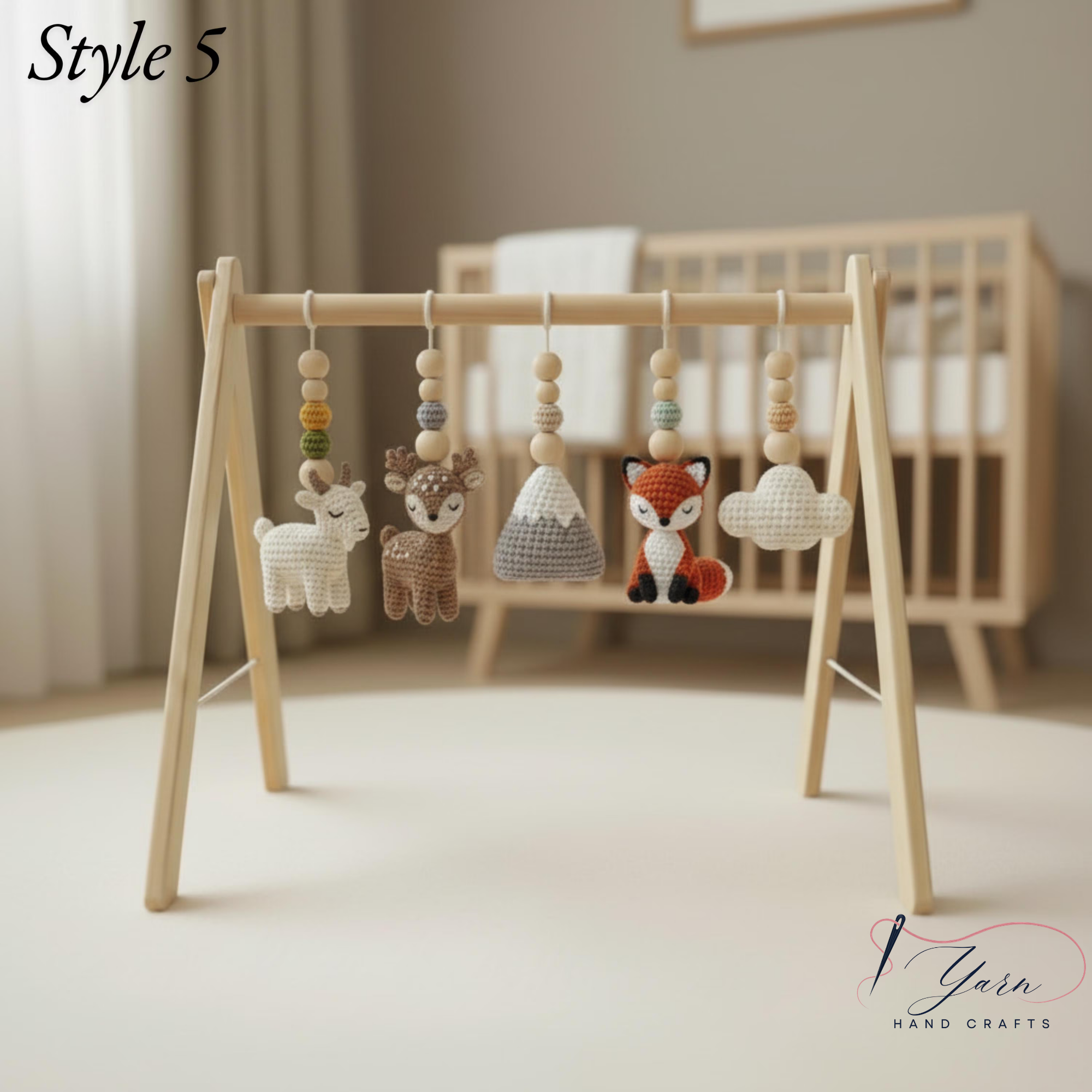 Handmade Custom Baby Gym, Wooden Montessori Play Gym with Crochet Woodland Animals, Neutral Nursery Decor, Baby Shower Gift