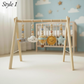Sky Baby Gym, Wooden Montessori Play Gym with Crochet Airplane Hot Air Balloon Cloud Sun and Star, Neutral Nursery Decor, Baby Shower Gift