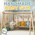 Sky Baby Gym, Wooden Montessori Play Gym with Crochet Airplane Hot Air Balloon Cloud Sun and Star, Neutral Nursery Decor, Baby Shower Gift