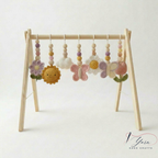 Floral Baby Gym, Wooden Play Gym with Crochet Tulip Butterfly Cloud Daisy, Montessori Activity Gym, Neutral Nursery, Baby Gift