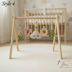 Floral Baby Gym, Wooden Play Gym with Crochet Tulip Butterfly Cloud Daisy, Montessori Activity Gym, Neutral Nursery, Baby Gift