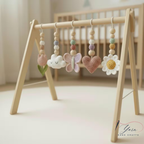 Floral Baby Gym, Wooden Play Gym with Crochet Tulip Butterfly Cloud Daisy, Montessori Activity Gym, Neutral Nursery, Baby Gift