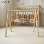 Floral Baby Gym, Wooden Play Gym with Crochet Tulip Butterfly Cloud Daisy, Montessori Activity Gym, Neutral Nursery, Baby Gift