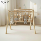 Handmade Custom Bunny Baby Play Gym, Wooden Montessori Activity Gym with Crochet Rabbit Toys, Neutral Nursery Decor, Baby Activity Center, Baby Shower Gift