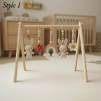 Handmade Custom Bunny Baby Play Gym, Wooden Montessori Activity Gym with Crochet Rabbit Toys, Neutral Nursery Decor, Baby Activity Center, Baby Shower Gift
