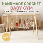 Handmade Custom Bunny Baby Play Gym, Wooden Montessori Activity Gym with Crochet Rabbit Toys, Neutral Nursery Decor, Baby Activity Center, Baby Shower Gift