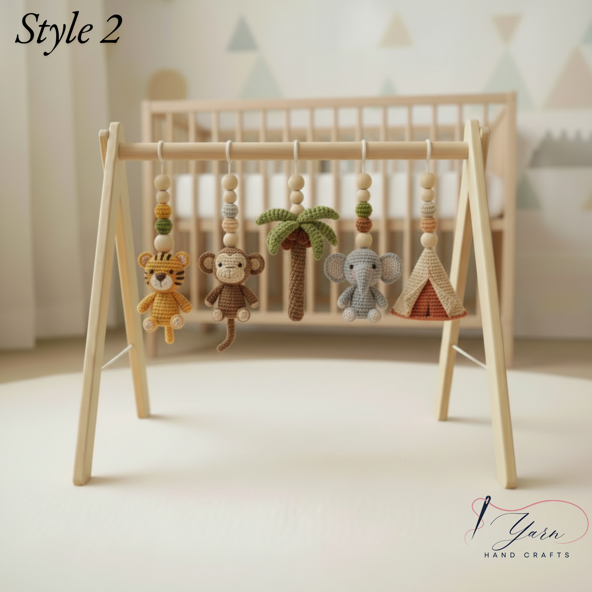 Personalized Safari Baby Gym, Handmade Wooden Play Gym, Crochet Jungle Animals, Montessori Frame, Neutral Nursery Gift, Baby Shower Present