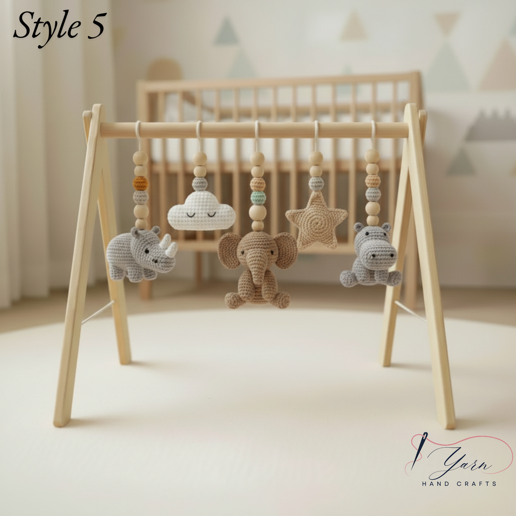 Personalized Safari Baby Gym, Handmade Wooden Play Gym, Crochet Jungle Animals, Montessori Frame, Neutral Nursery Gift, Baby Shower Present