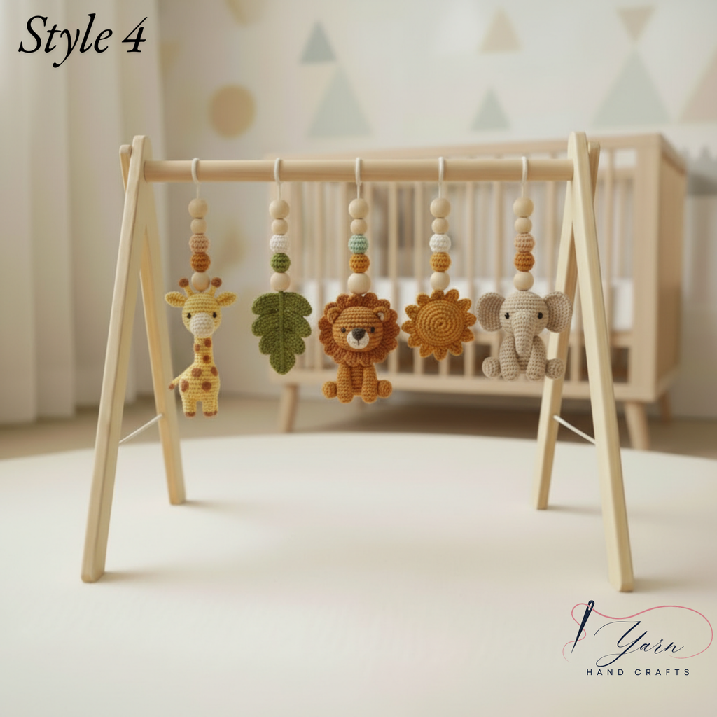 Personalized Safari Baby Gym, Handmade Wooden Play Gym, Crochet Jungle Animals, Montessori Frame, Neutral Nursery Gift, Baby Shower Present