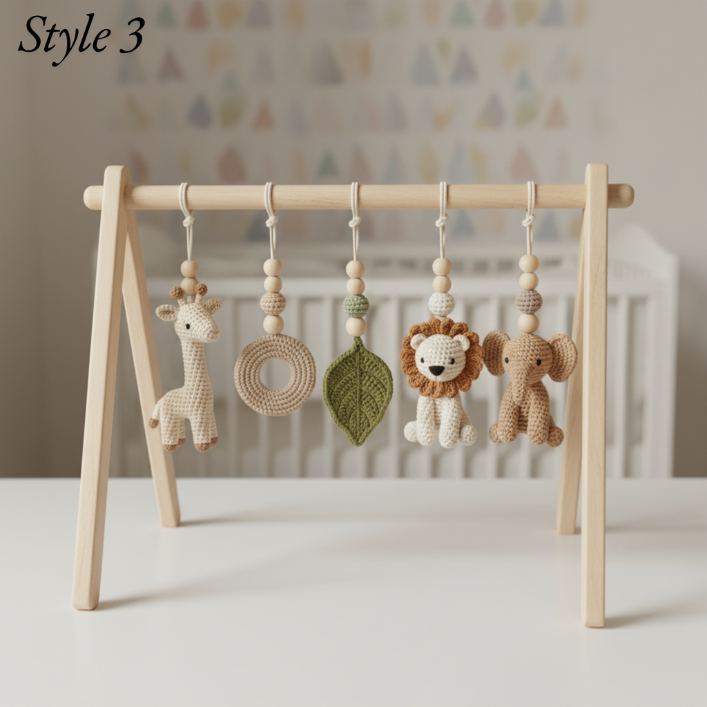 Personalized Safari Baby Gym, Handmade Wooden Play Gym, Crochet Jungle Animals, Montessori Frame, Neutral Nursery Gift, Baby Shower Present