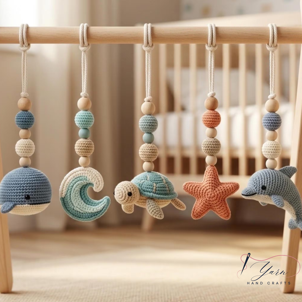 Ocean Baby Play Gym, Crochet Sea Animal Baby Gym, Wooden Montessori Activity Gym, Nautical Nursery Decor, Baby Shower Gift