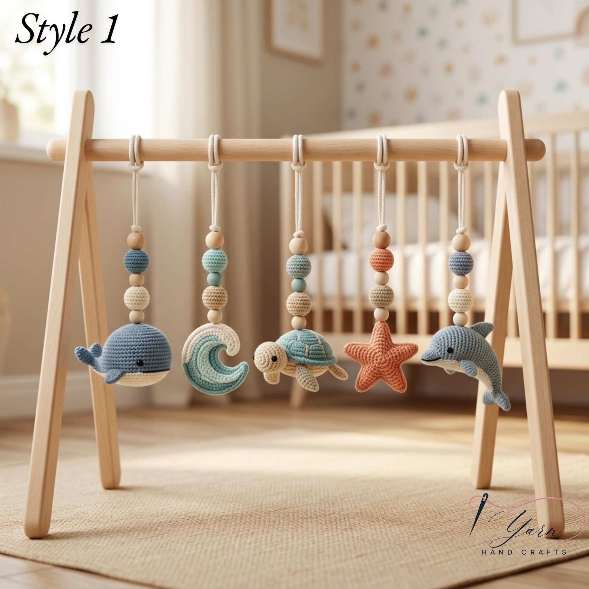 Ocean Baby Play Gym, Crochet Sea Animal Baby Gym, Wooden Montessori Activity Gym, Nautical Nursery Decor, Baby Shower Gift