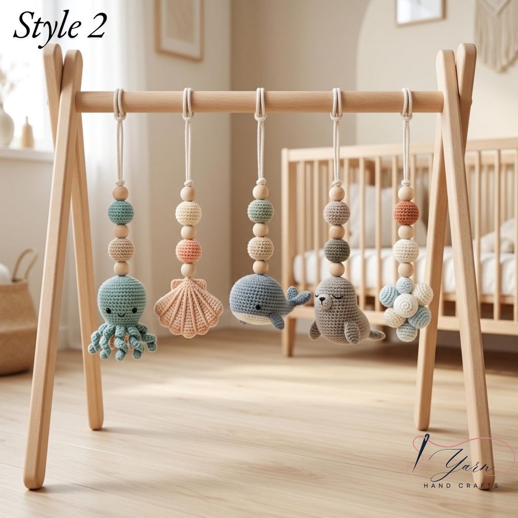 Ocean Baby Play Gym, Crochet Sea Animal Baby Gym, Wooden Montessori Activity Gym, Nautical Nursery Decor, Baby Shower Gift