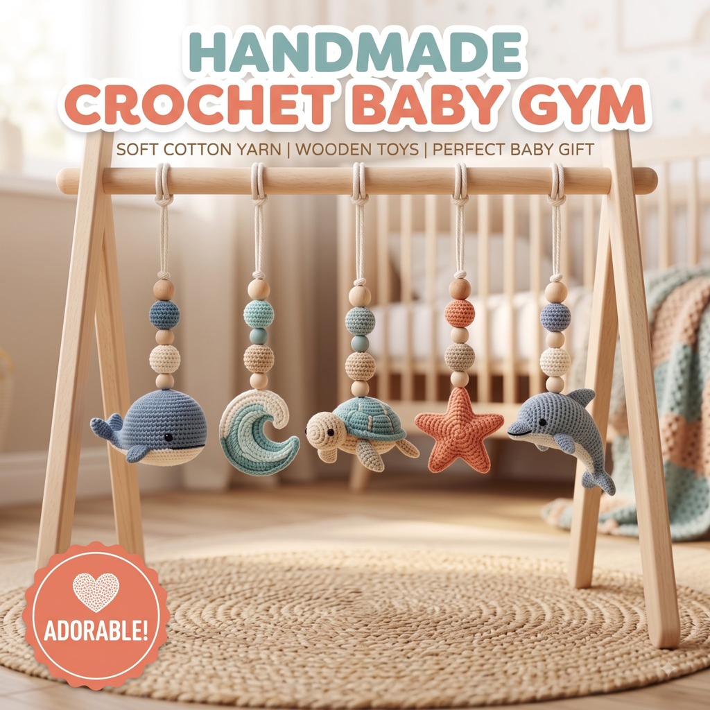 Ocean Baby Play Gym, Crochet Sea Animal Baby Gym, Wooden Montessori Activity Gym, Nautical Nursery Decor, Baby Shower Gift