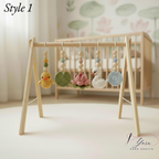 Montessori Baby Gym Duck Pond Theme, Wooden Baby Play Gym with Crochet Duck Frog Lotus Swan Lily Pad, Nature Nursery Decor Baby Gift