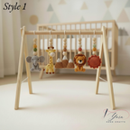 Handmade Custom Safari Baby Gym, Personalized Wooden Play Gym with Crochet Hanging Toys, Montessori Baby Activity Gym, Neutral Nursery Decor, Baby Shower Gift