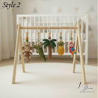 Handmade Custom Safari Baby Gym, Personalized Wooden Play Gym with Crochet Hanging Toys, Montessori Baby Activity Gym, Neutral Nursery Decor, Baby Shower Gift