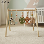 Handmade Custom Safari Baby Gym, Personalized Wooden Play Gym with Crochet Hanging Toys, Montessori Baby Activity Gym, Neutral Nursery Decor, Baby Shower Gift
