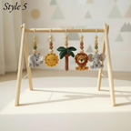 Handmade Custom Safari Baby Gym, Personalized Wooden Play Gym with Crochet Hanging Toys, Montessori Baby Activity Gym, Neutral Nursery Decor, Baby Shower Gift