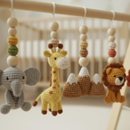 Handmade Custom Safari Baby Gym, Personalized Wooden Play Gym with Crochet Hanging Toys, Montessori Baby Activity Gym, Neutral Nursery Decor, Baby Shower Gift