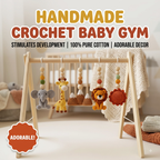 Handmade Custom Safari Baby Gym, Personalized Wooden Play Gym with Crochet Hanging Toys, Montessori Baby Activity Gym, Neutral Nursery Decor, Baby Shower Gift