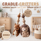 Crochet Baby Gym Accessories Set, Woodland Squirrel & Hedgehog Hanging Toys, Montessori Sensory Toy, Neutral Nursery Decor, Baby Shower Gift