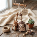 Crochet Baby Gym Accessories Set, Woodland Squirrel & Hedgehog Hanging Toys, Montessori Sensory Toy, Neutral Nursery Decor, Baby Shower Gift