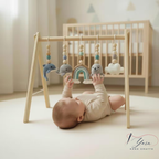 Handmade Custom Ocean Baby Gym | Personalized Wooden Play Gym with Crochet Sea Theme Toys | Neutral Montessori Nursery Decor