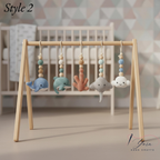 Handmade Custom Ocean Baby Gym | Personalized Wooden Play Gym with Crochet Sea Theme Toys | Neutral Montessori Nursery Decor