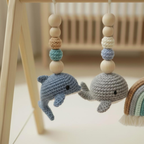 Handmade Custom Ocean Baby Gym | Personalized Wooden Play Gym with Crochet Sea Theme Toys | Neutral Montessori Nursery Decor