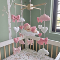 Sweet Dreams Baby Girl Felt Mobile, Handmade Pink Crib Hanging with Hearts, Bows and Clouds, Newborn Nursery Gift