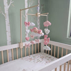 Sweet Dreams Baby Girl Felt Mobile, Handmade Pink Crib Hanging with Hearts, Bows and Clouds, Newborn Nursery Gift
