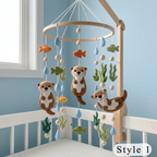 Playful Otter Felt Baby Mobile, Handmade River Crib Hanging with Fish, Seaweed and Raindrops
