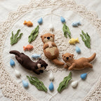 Playful Otter Felt Baby Mobile, Handmade River Crib Hanging with Fish, Seaweed and Raindrops