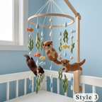 Playful Otter Felt Baby Mobile, Handmade River Crib Hanging with Fish, Seaweed and Raindrops