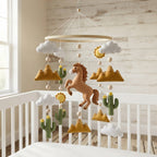Southwestern Horse Felt Baby Mobile, Handmade Desert Nursery Decor with Cactus, Mountains and Sunshine